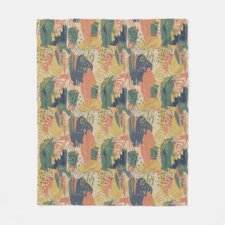 Abstract Brush Strokes in Sage, Mustard Terracotta Fleece Blanket