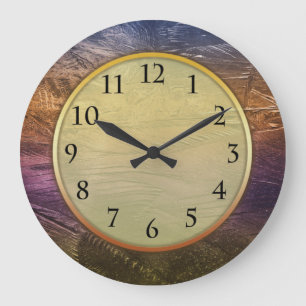 Abstract Brush Strokes Purple Bronze Metallic Large Clock