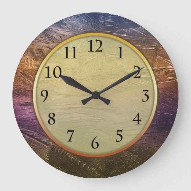 Abstract Brush Strokes Purple Bronze Metallic Large Clock (Front)