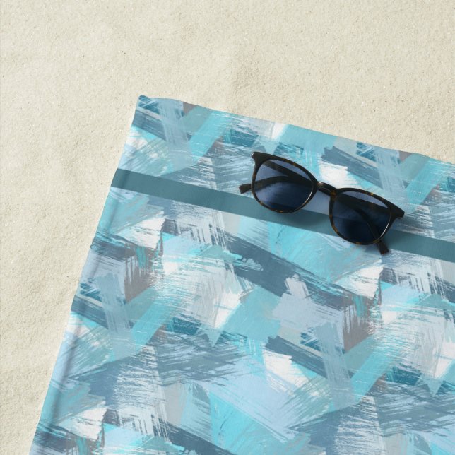 Abstract brush strokes teal pattern beach towel (In Situ)