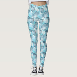 abstract brush strokes teal pattern. leggings