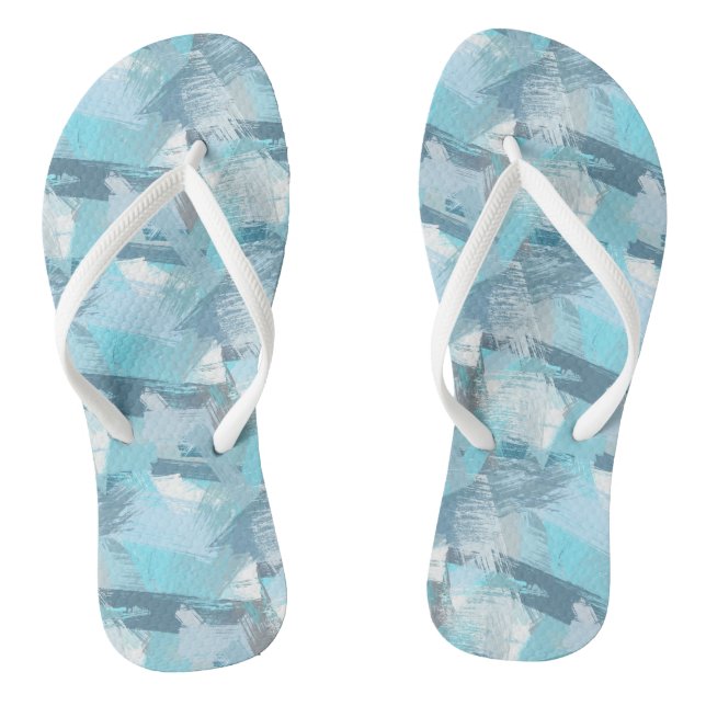 abstract brush strokes teal pattern. thongs (Footbed)