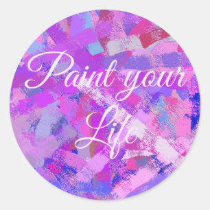 Abstract brush strokes violet texture. classic round sticker