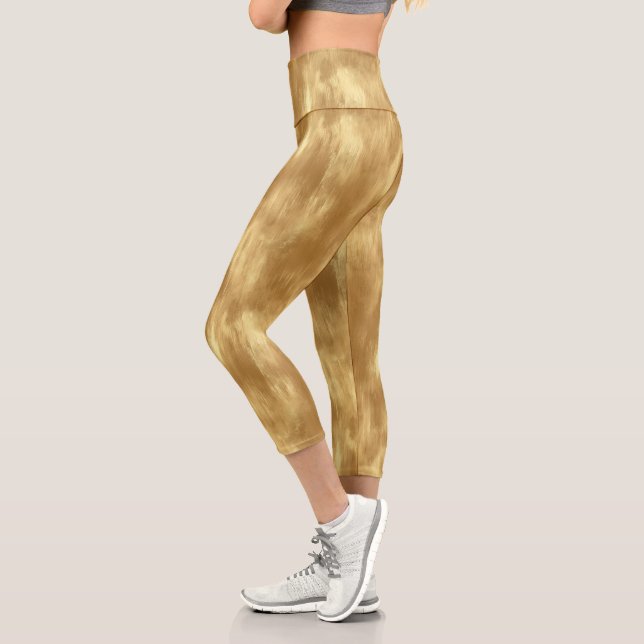 Abstract Brushed Gold Texture Capri Leggings (Left)