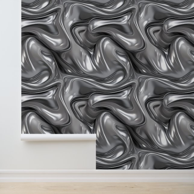 Abstract Brushed Silver Liquid Metal Pattern  Wallpaper (Application)