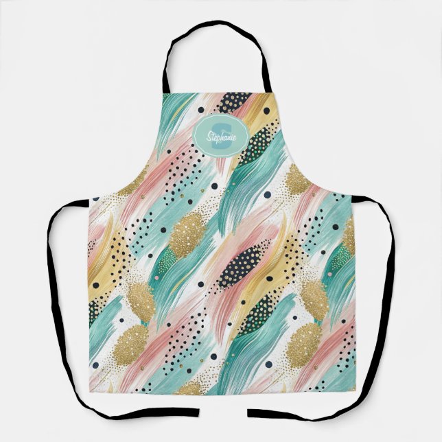 Abstract Brushstroke & Dot Pattern - Gold Accent 2 Apron (Front)