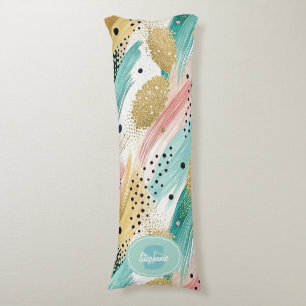 Abstract Brushstroke & Dot Pattern - Gold Accent 2 Body Cushion