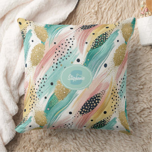 Abstract Brushstroke & Dot Pattern - Gold Accent 2 Cushion
