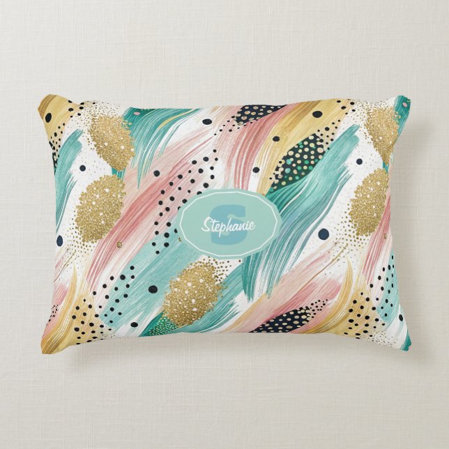 Abstract Brushstroke & Dot Pattern - Gold Accent 2 Decorative Cushion (Front)