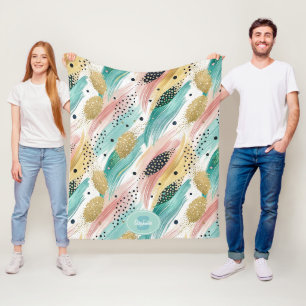 Abstract Brushstroke & Dot Pattern - Gold Accent 2 Fleece Blanket