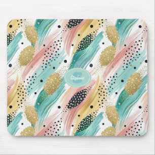 Abstract Brushstroke & Dot Pattern - Gold Accent 2 Mouse Pad
