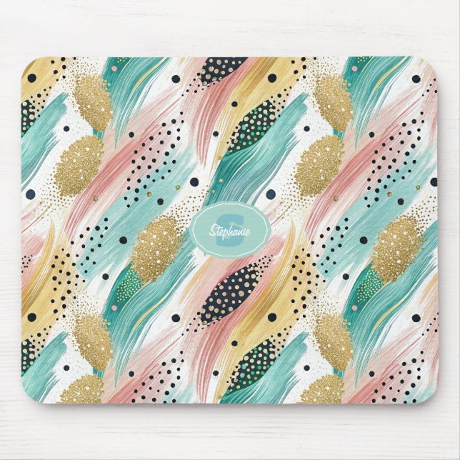 Abstract Brushstroke & Dot Pattern - Gold Accent 2 Mouse Pad (Front)