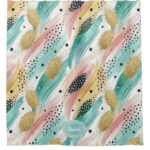 Abstract Brushstroke & Dot Pattern - Gold Accent 2 Shower Curtain