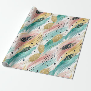 Abstract Brushstroke & Dot Pattern - Gold Accent 2 Wrapping Paper