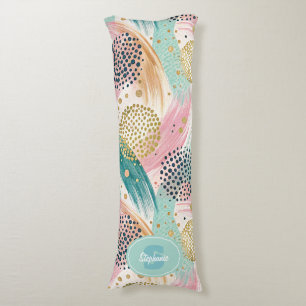 Abstract Brushstroke & Dot Pattern - Gold Accents Body Cushion