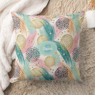 Abstract Brushstroke & Dot Pattern - Gold Accents Cushion