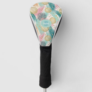 Abstract Brushstroke & Dot Pattern - Gold Accents Golf Head Cover