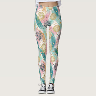 Abstract Brushstroke & Dot Pattern - Gold Accents Leggings