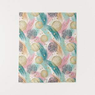 Abstract Brushstroke & Dot Pattern - Gold Accents Tapestry