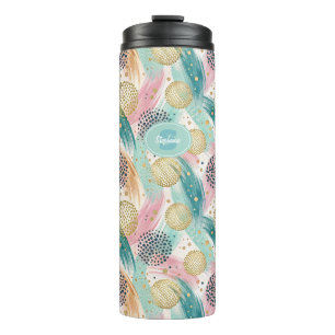 Abstract Brushstroke & Dot Pattern - Gold Accents Thermal Tumbler