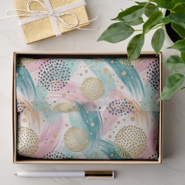 Abstract Brushstroke & Dot Pattern - Gold Accents Tissue Paper (Gift)