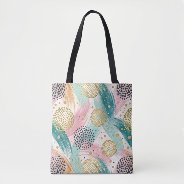Abstract Brushstroke & Dot Pattern - Gold Accents Tote Bag (Front)