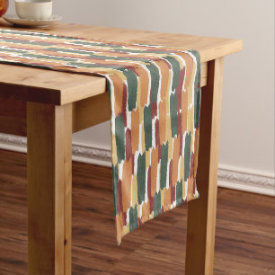 Abstract Brushstroke Stripe Mediterranean Hues Short Table Runner