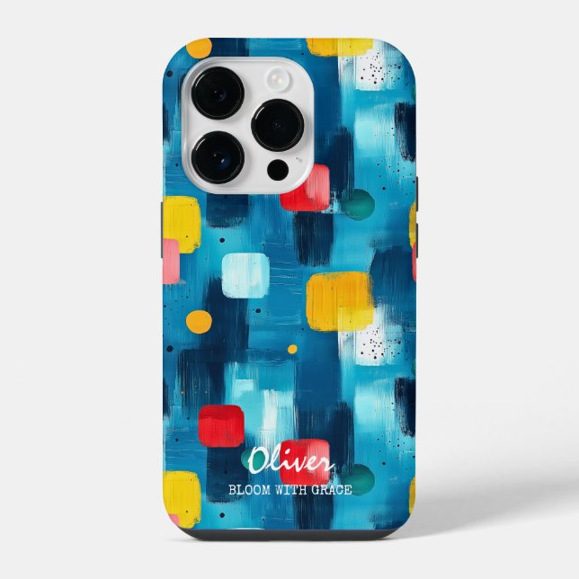 Abstract Brushstroke with Custom Name & Phrase iPhone Case (Back)