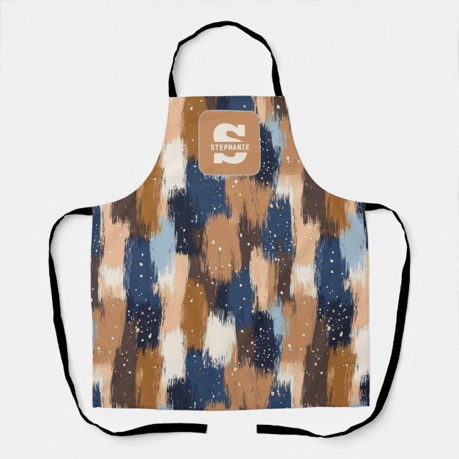 Abstract Brushstrokes in Blue, White & Brown (2) Apron (Front)