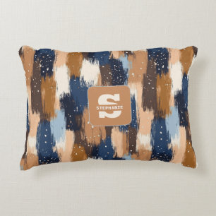 Abstract Brushstrokes in Blue, White & Brown (2) Decorative Cushion
