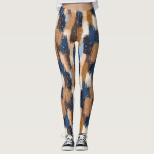 Abstract Brushstrokes in Blue, White & Brown (2) Leggings
