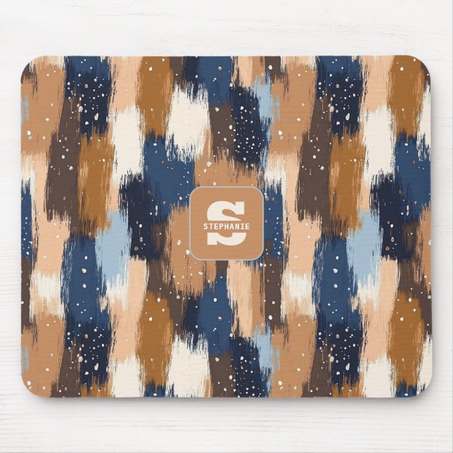 Abstract Brushstrokes in Blue, White & Brown (2) Mouse Pad (Front)