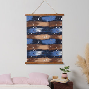 Abstract Brushstrokes in Blue, White & Brown (3) Hanging Tapestry
