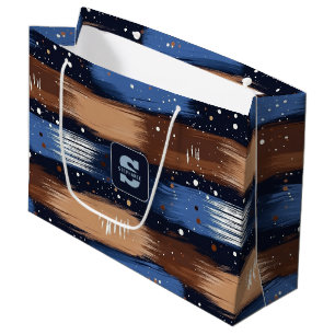Abstract Brushstrokes in Blue, White & Brown (3) Large Gift Bag