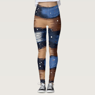 Abstract Brushstrokes in Blue, White & Brown (3) Leggings