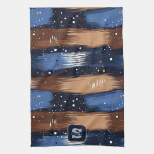 Abstract Brushstrokes in Blue, White & Brown (3) Tea Towel