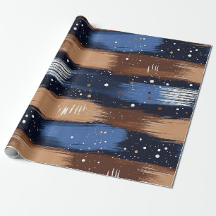 Abstract Brushstrokes in Blue, White & Brown (3) Wrapping Paper