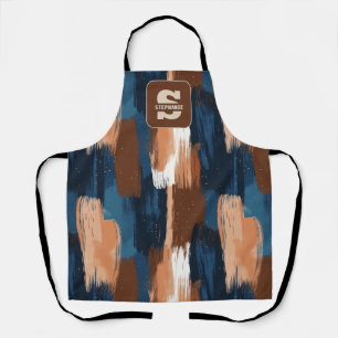 Abstract Brushstrokes in Blue, White & Brown Apron