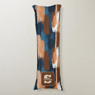 Abstract Brushstrokes in Blue, White & Brown Body Cushion