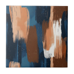 Abstract Brushstrokes in Blue, White & Brown Ceramic Tile