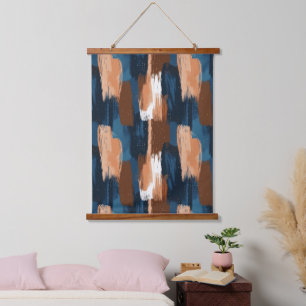 Abstract Brushstrokes in Blue, White & Brown Hanging Tapestry