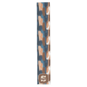 Abstract Brushstrokes in Blue, White & Brown Long Table Runner