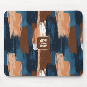 Abstract Brushstrokes in Blue, White & Brown Mouse Pad