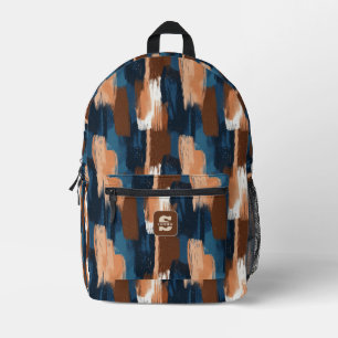 Abstract Brushstrokes in Blue, White & Brown Printed Backpack