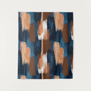 Abstract Brushstrokes in Blue, White & Brown Tapestry