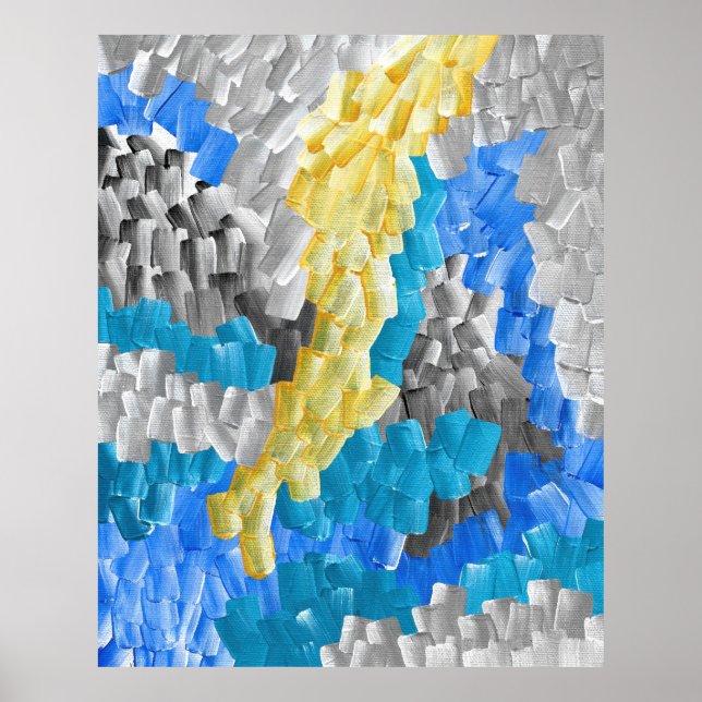 Abstract Brushstrokes in Yellow, Blue, and Grey Poster (Front)