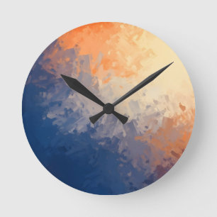 Abstract Brushstrokes: Vibrant Blue & Orange. Round Clock