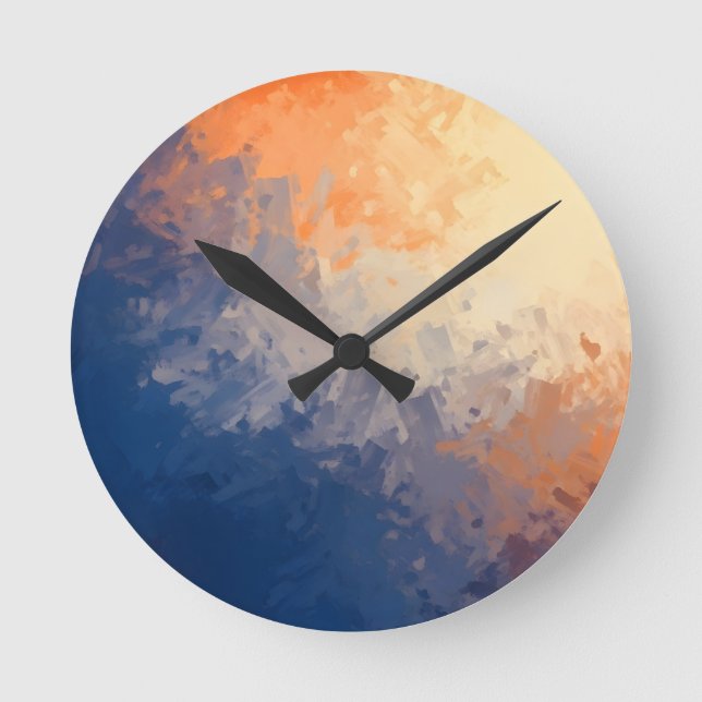 Abstract Brushstrokes: Vibrant Blue & Orange. Round Clock (Front)