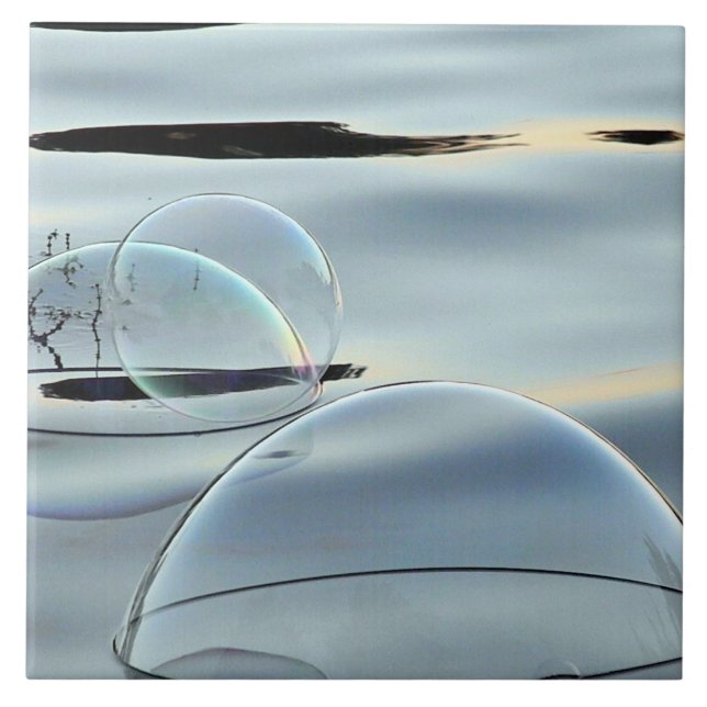 abstract Bubbles on water ceramic tile signed (Front)