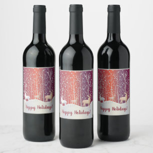 Abstract Bucks, Trees and Snow Wine Label